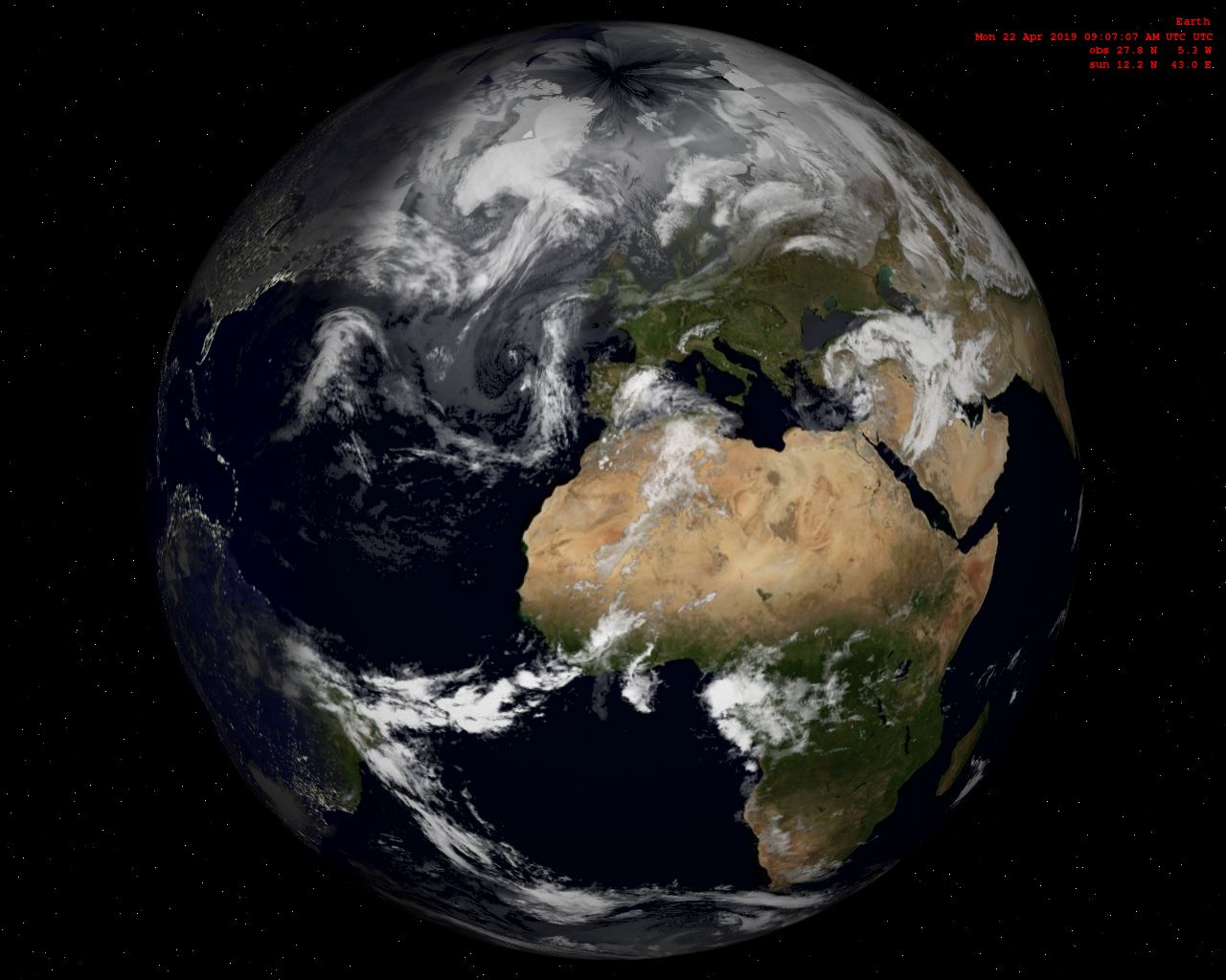 The simulated Earth - Europe, Middle-east, Africa and the Atlantic